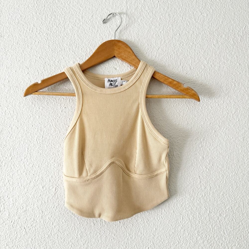 Princess Polly Ribbed Crop Top Womens 2 cream contour summer neutral minimalist